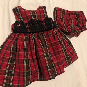 Red Plaid baby holiday dress, with bloomers 9 mo